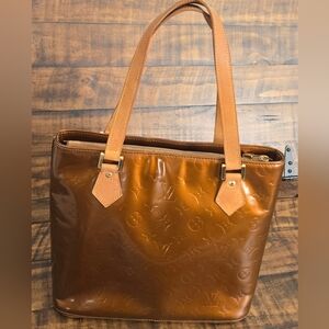 Louis Vuitton LV Monogram Vernis Houston Hand Bag Bronze Tote